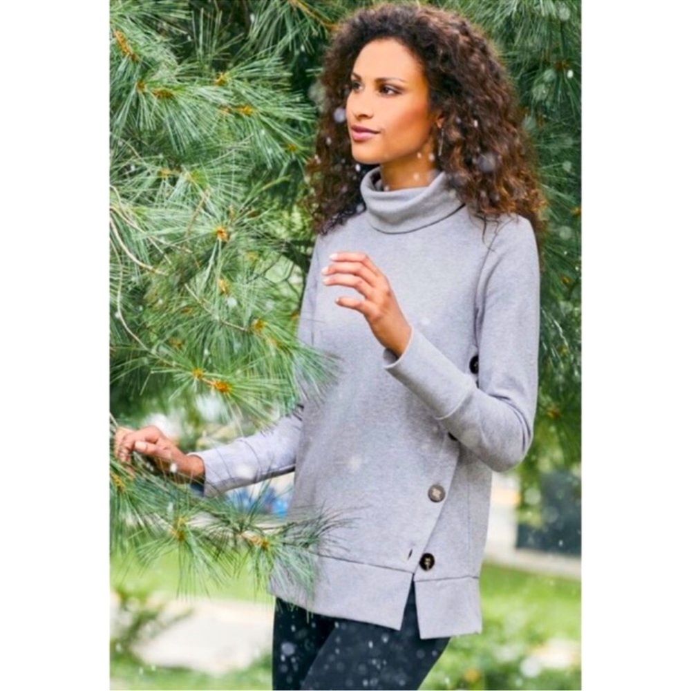 Soft Surroundings Lidia Turtleneck Sweatshirt Grey